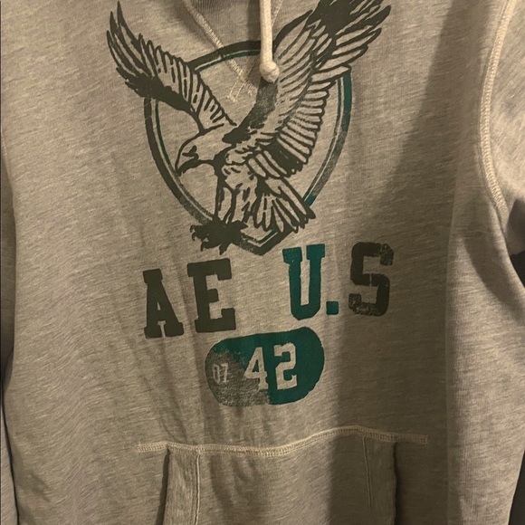 American Eagle Outfitters AE US 42‎ Graphic Hoodie Sweatshirt Gray L - Picture 2 of 4